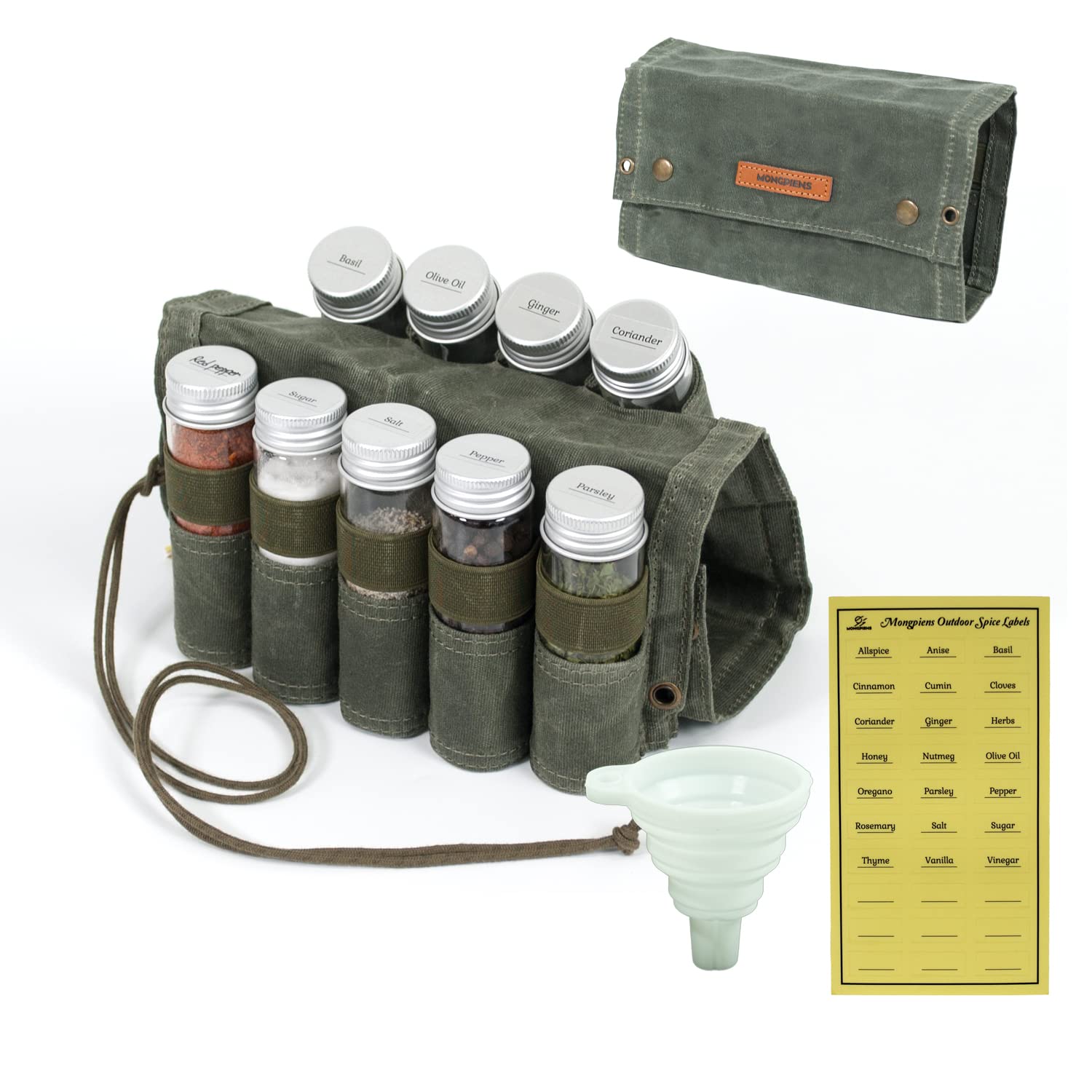 MONGPIENS Camping Spice kit with 9 spice Jar,rope,Spice Labels